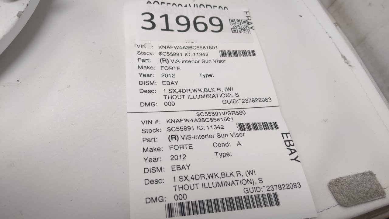 2012 Kia Forte Passenger Right Sun Visor Sunvisor Grey R8s19b11 - Oemusedautoparts1.com