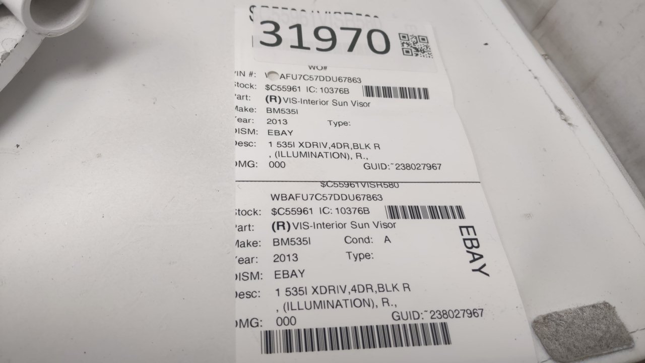 2013 Bmw 535i Xdrive Passenger Right Sun Visor Sunvisor Grey R8s19b11 - Oemusedautoparts1.com