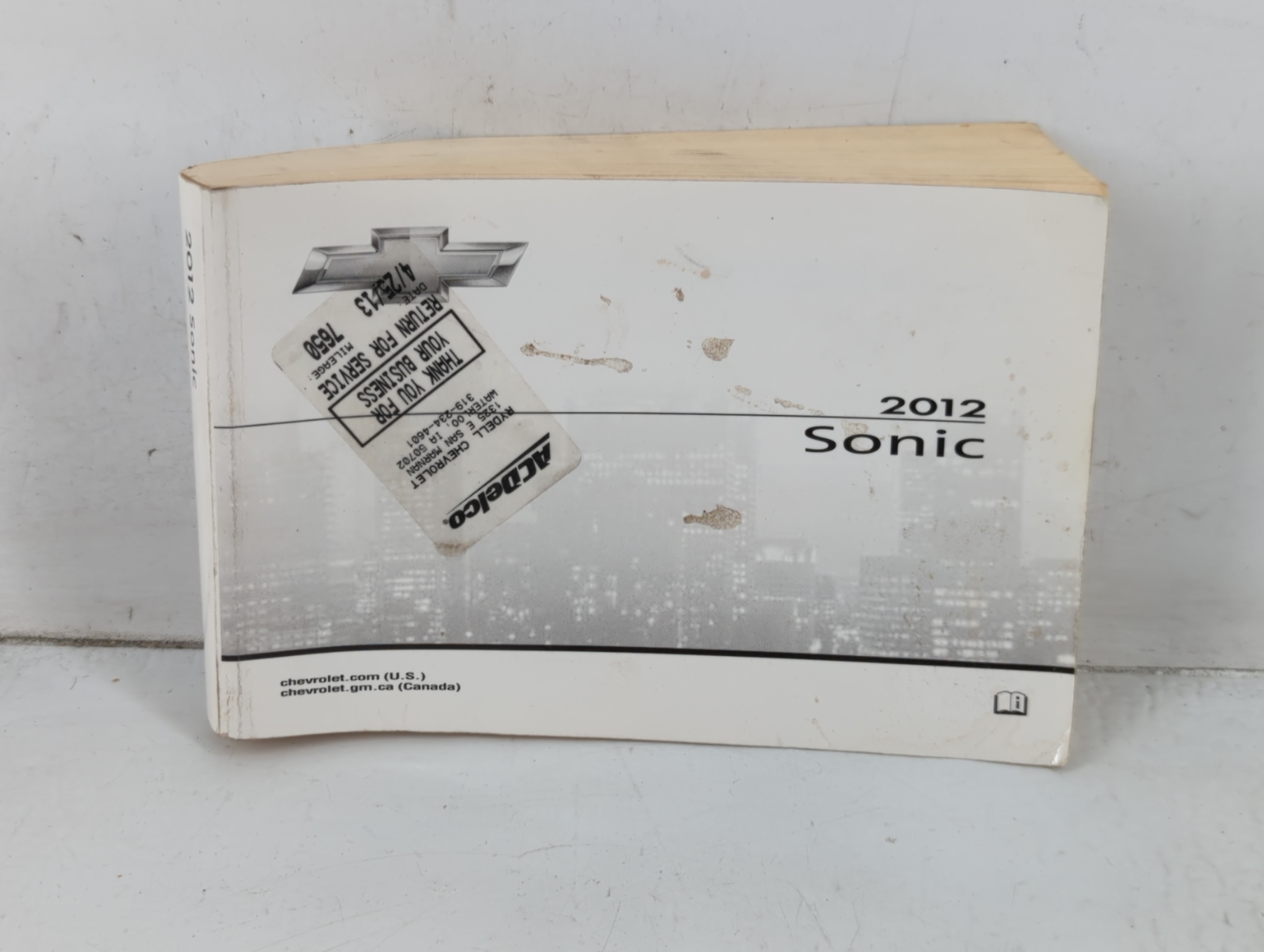 Picture of 2012 Chevrolet Sonic Owners Manual Book Guide 691793